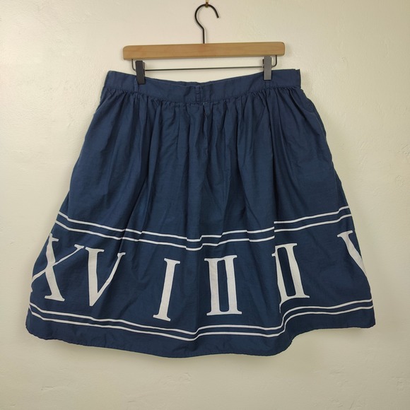 ModCloth Skirt Women XL Navy Blue Roman Numeral Clock Print A-Line Whimsigoth - Picture 7 of 10
